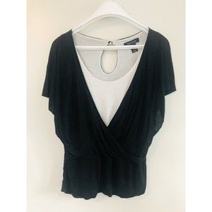 White House Black Market Shirt Womens Large Black & White Layer Casual Blouse